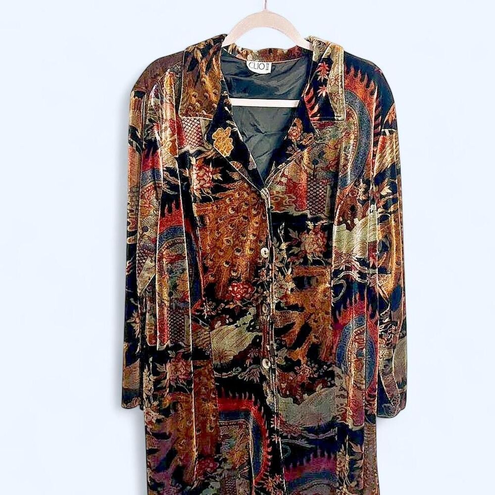Vintage Clio Women's Paisley Velvet Duster Shirt Jacket